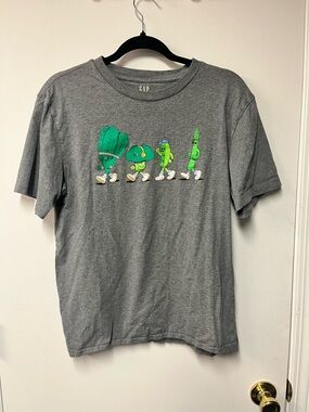 GAP x Lauren Martin Gray Graphic Tee with Green Cartoon Veggies